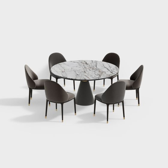 Elegant 3D Model Dining Table and Chair Set