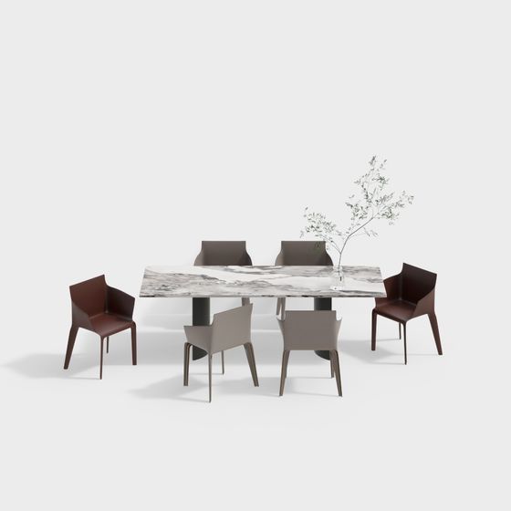 Minimalist Dining Table and Chairs Set 3D model