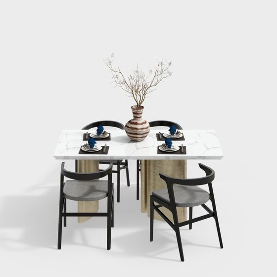 ชุดรับประทานอาหารนีโอจีนแบบโมเดิร์น - ชุดโต๊ะเก้าอี้หินอ่อน