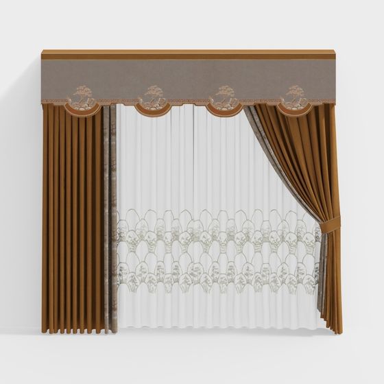 Stylish 3D Curtain Model Blending Modern Elegance with Vintage Charm