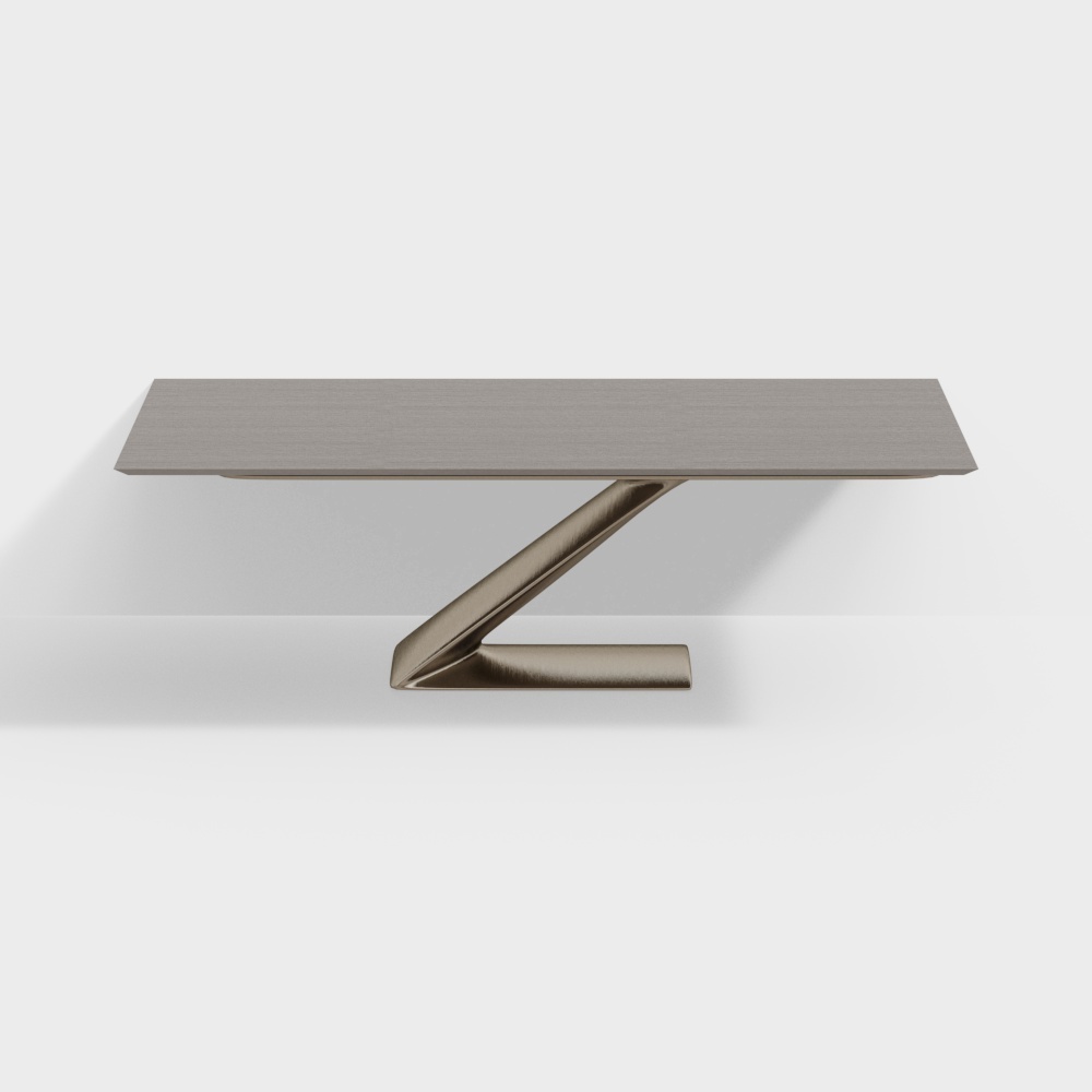 Z-Shaped Metal Dining Table 3D Model – Modern Wood & Metal