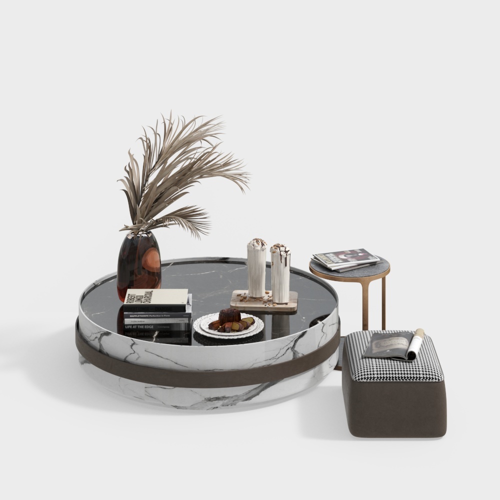 Elegant Marble Coffee Table Set – Round Design