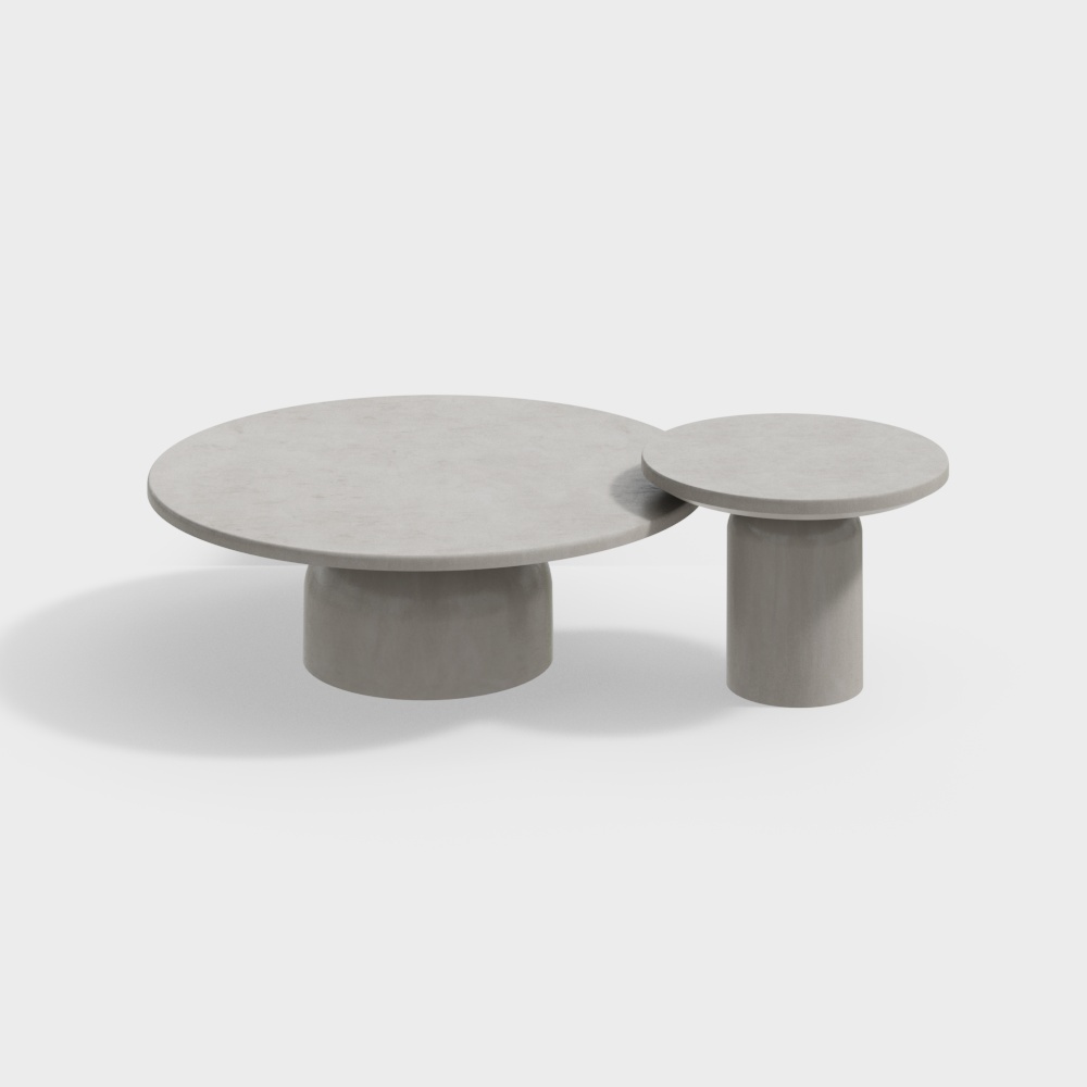 Concrete Round Table Set 3D Model – Low-Poly Industrial Style