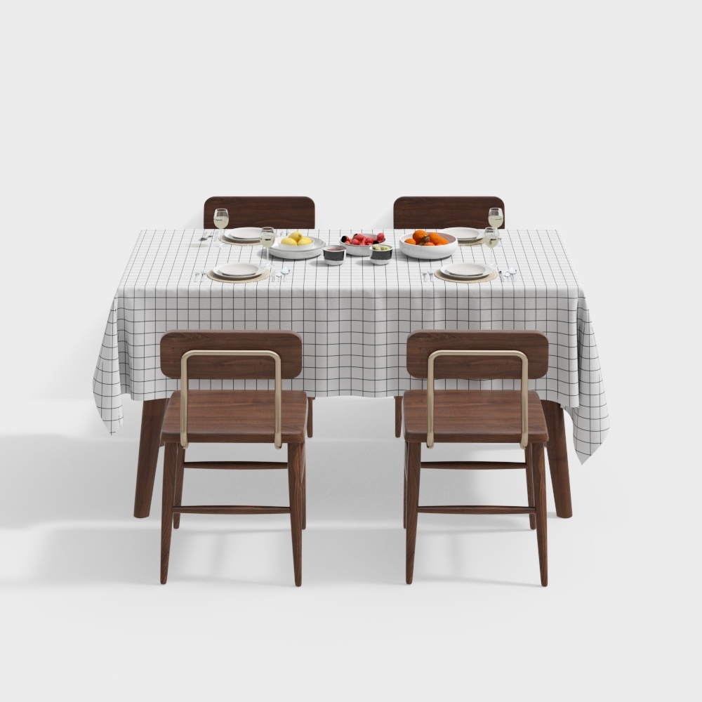 Minimalist Dining Table and Chairs 3D Model – Low Poly Wood