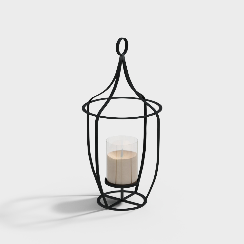 Suspended Candleholder 3D Model – Minimalist Metal & Glass