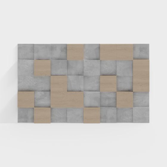 Elegant Low-Poly Concrete and Wood Wall Panel 3D model