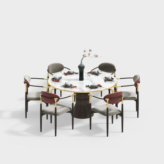Elegant Modern Dining Table and Chair Set 3D model