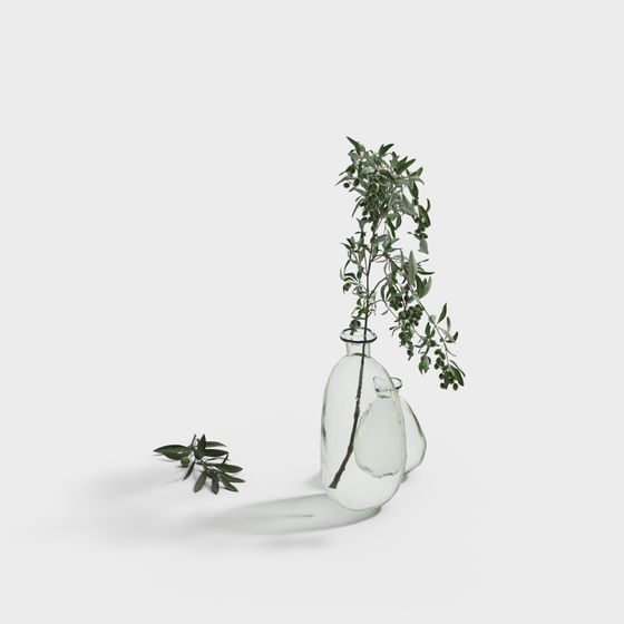 Glass Vase with Olive Branch 3D model