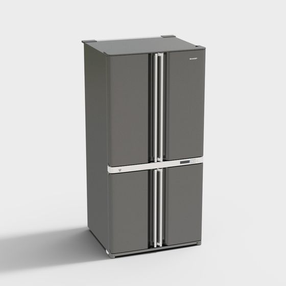 Sleek Gray Metal Refrigerator 3D model