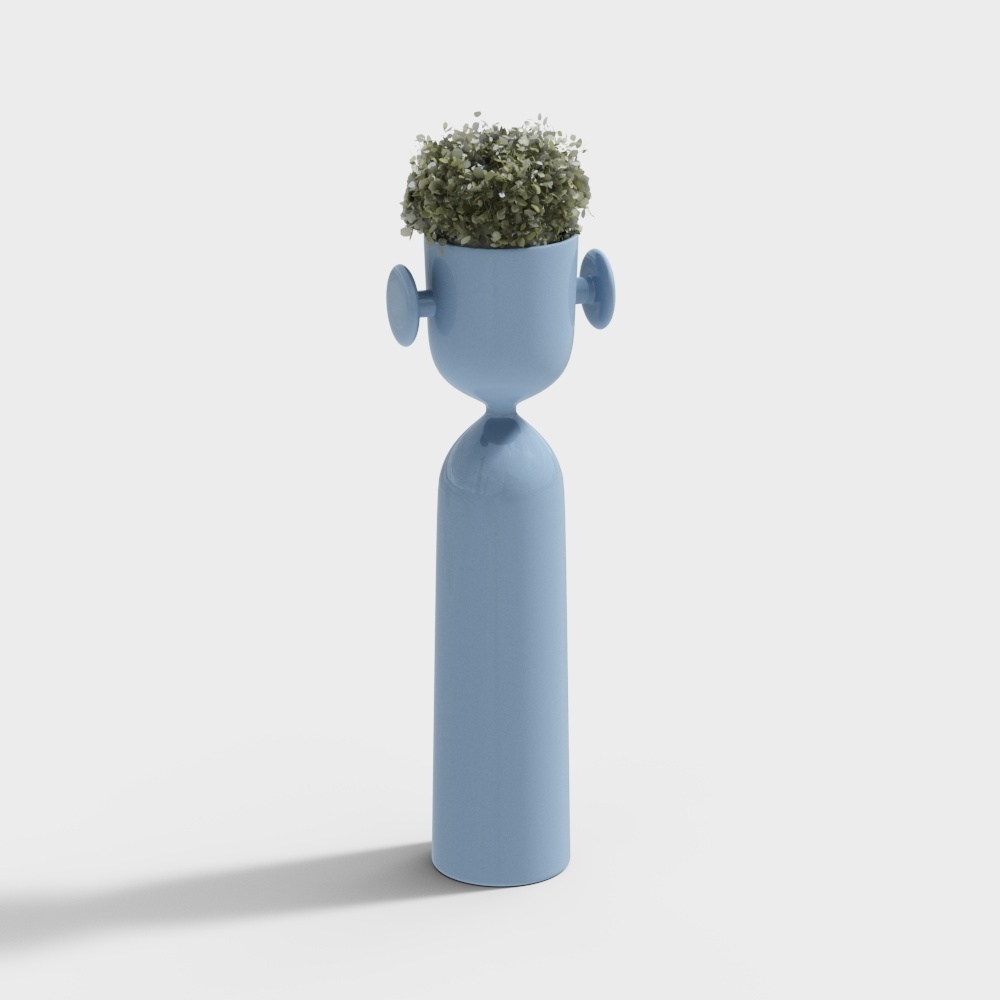 Green Plant Human-shaped Vase 3D Model – Glossy Blue Design