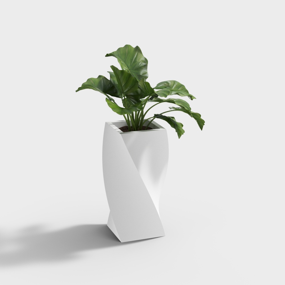 Fiberglass white twisted square column flowerpot