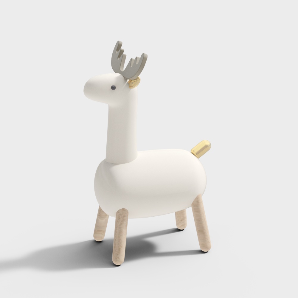 Deer Chair 3D Model – Low-Poly Cream and Gold Design