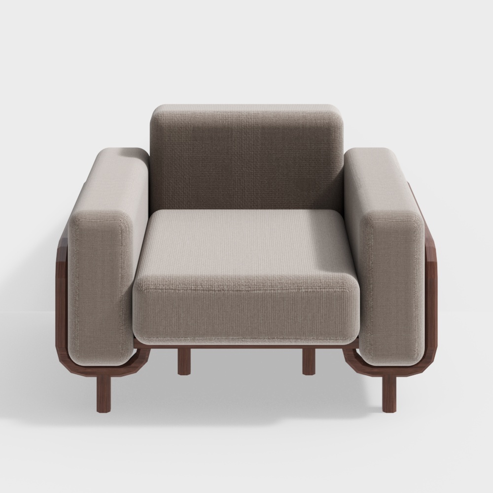 Weary room caterpillar sofa Original design Nordic Japanese small-family solid wood single three-person fabric sofa - single walnut frame and magic potato gray fabric