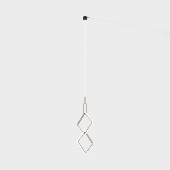 Modern white metal ceiling light with two diamond shapes on grey background