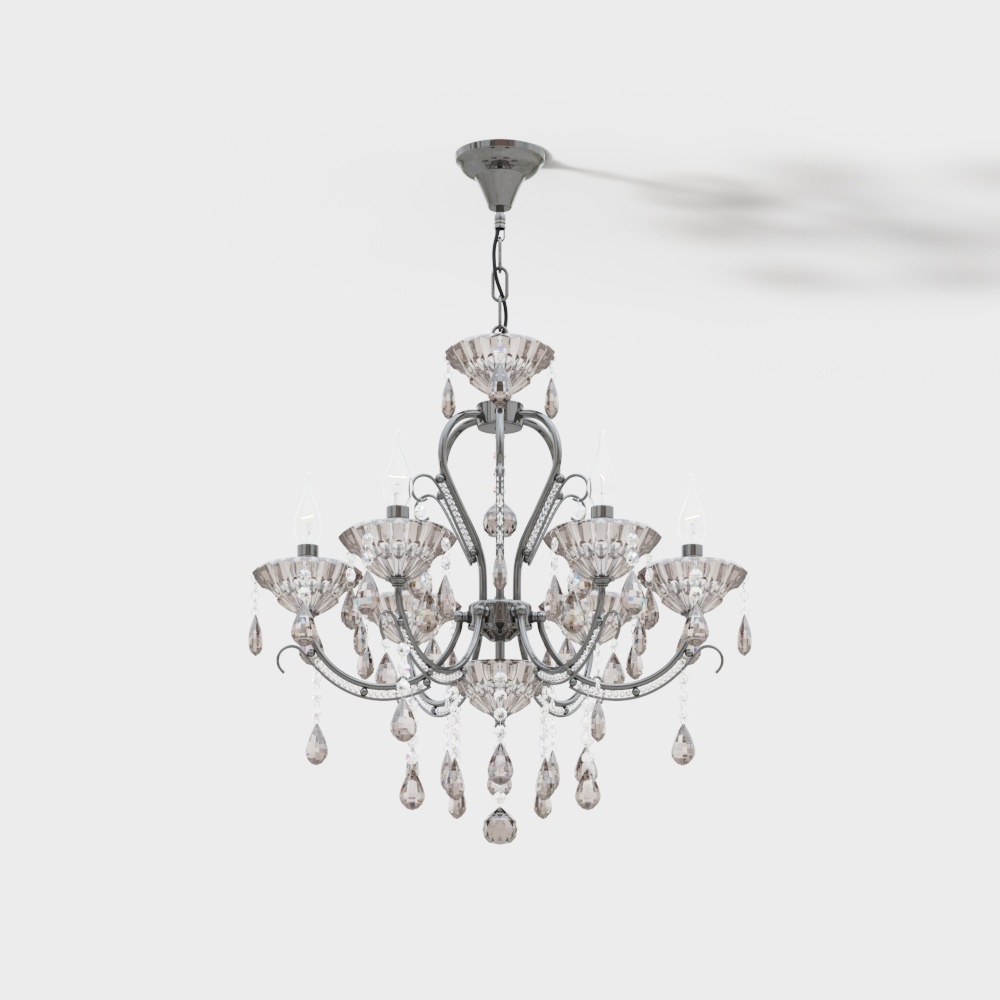 Elegant Crystal Chandelier 3D Model – Silver & Crystal Design
