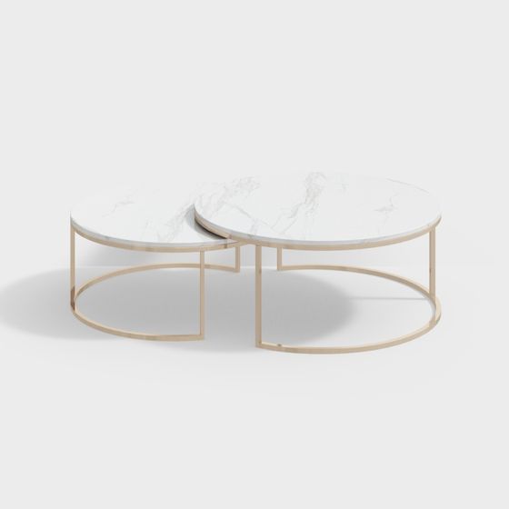 Elegant Dual Round Marble Coffee Table 3D model