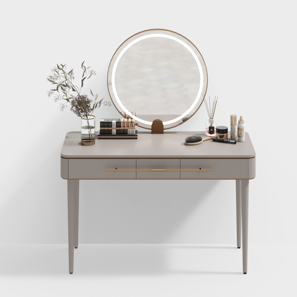 Elegant Low-Polygon Dressing Table – Gray and Gold Design