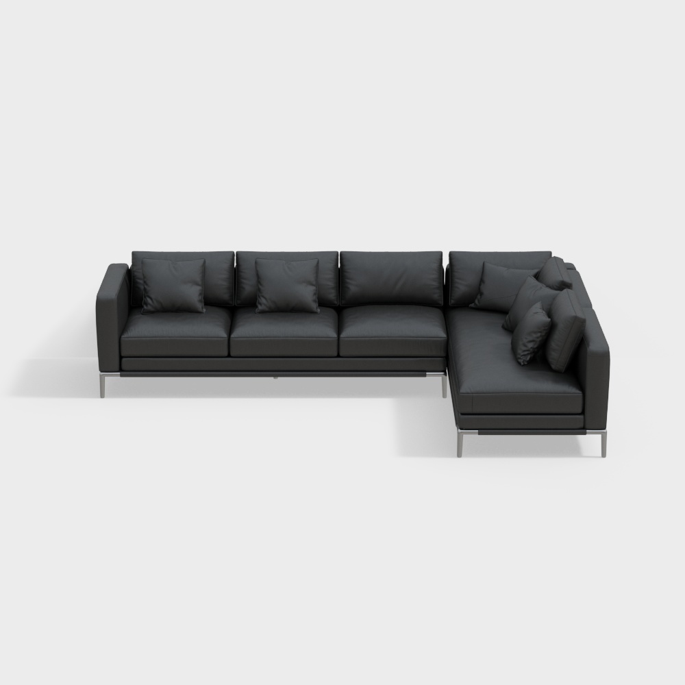 Modern Low Poly Sofa 3D Model – Deep Gray Leather