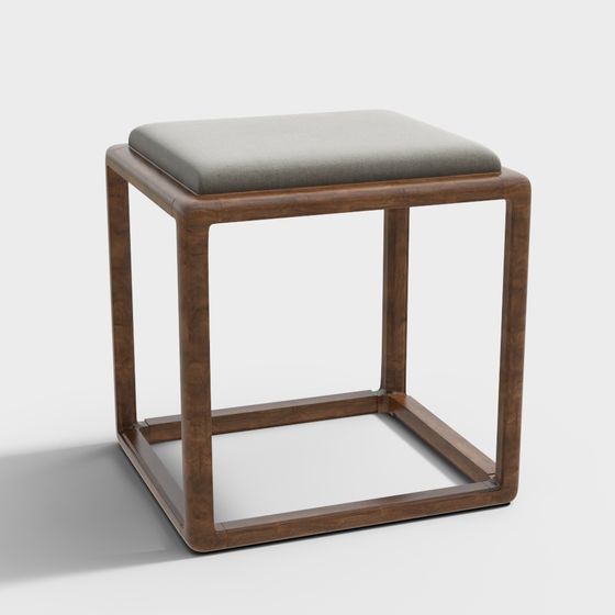 Stylish Wooden Square Stool 3D model