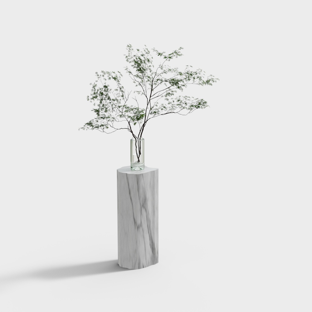 Elegant Marble Vase with Green Plant 3D model