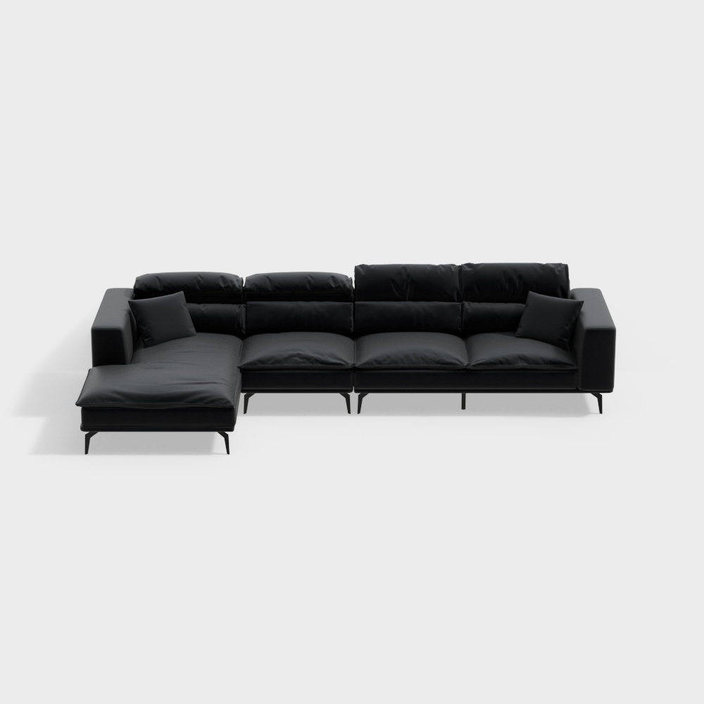 Urban Comfort Low-Poly Sofa – Black Leather Design