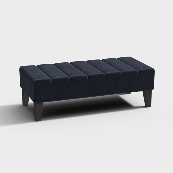 Elegant Deep Blue Velvet Bench 3D model