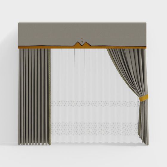Elegant Poly-Layered Curtain 3D model Design