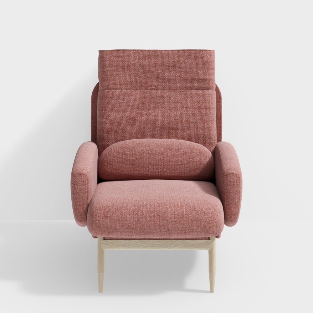 Squeaky-high-necked single sofa Nordic small family-type solid wood living room can be removed to wash fabric sofa - silver red