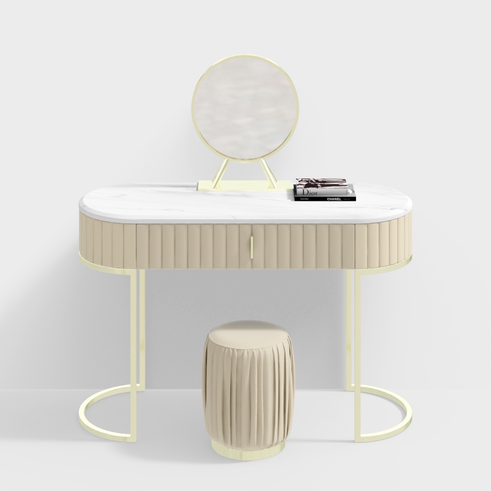 Elegant Low-Poly Vanity Table 3D Model – Marble and Leather