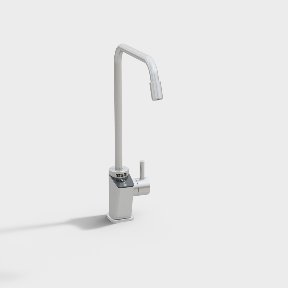 Modern Minimalist Kitchen Faucet 3D Model – Silver & Black