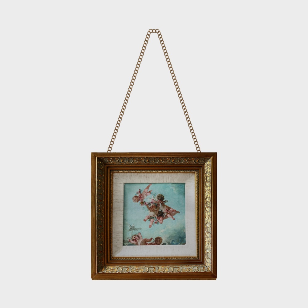 Loft Art Museum Fat Angel European vintage ornaments decorative painting wall pendants Nostalgic home decoration Model room living room - with copper chain