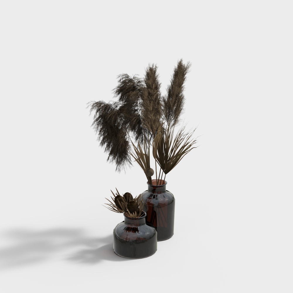 Vintage Glass Vase with Hay 3D model