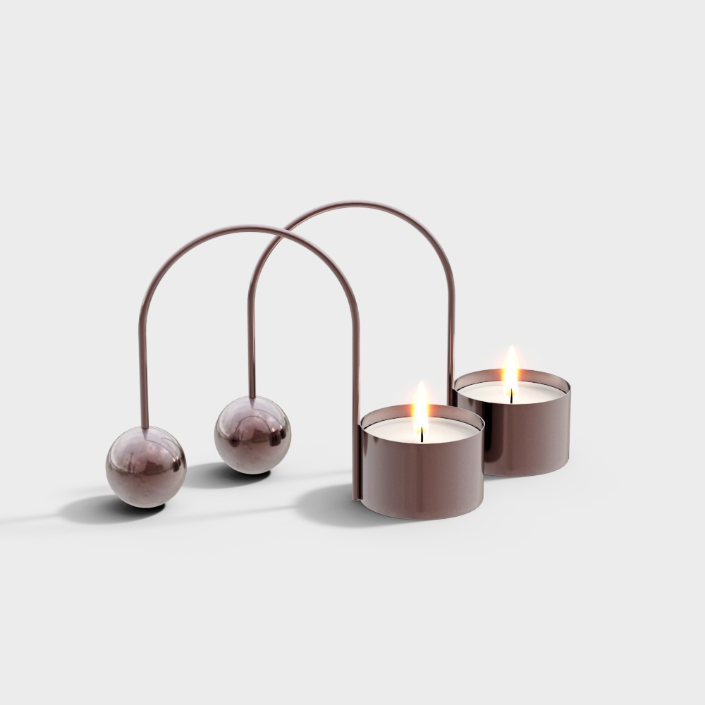 Elegant Rose Gold Candle Holder 3D Model Set – Low-Poly Metal