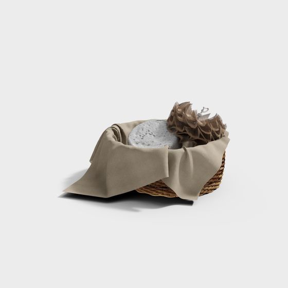 Rustic Basket with Linen Wrap 3D model