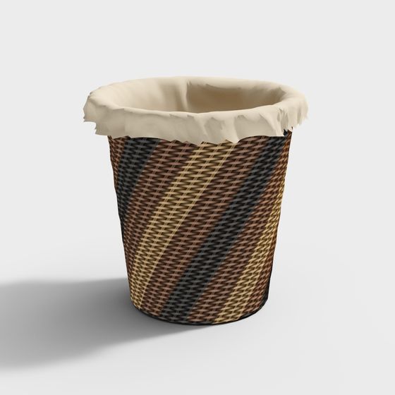 Stylish Rattan Trash Bin 3D model