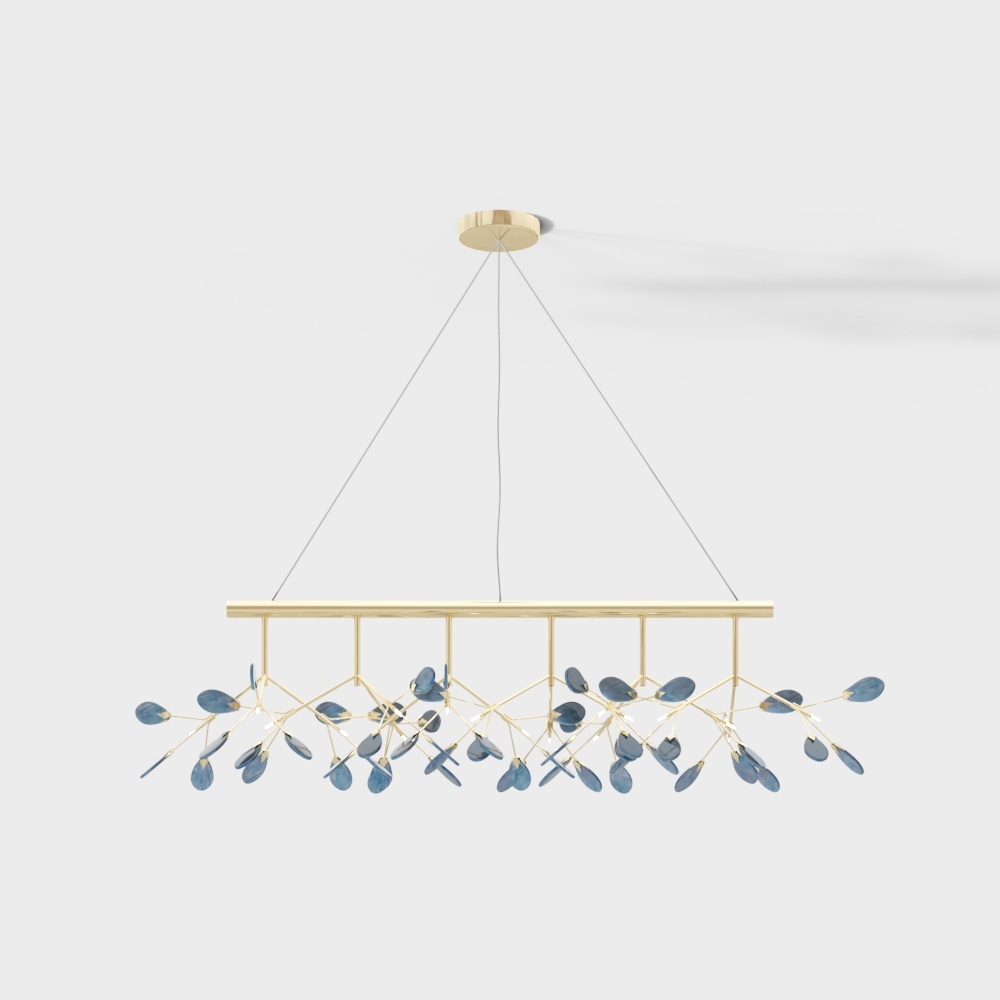 Stylish Artistic Chandelier 3D Model – Gold & Blue Design