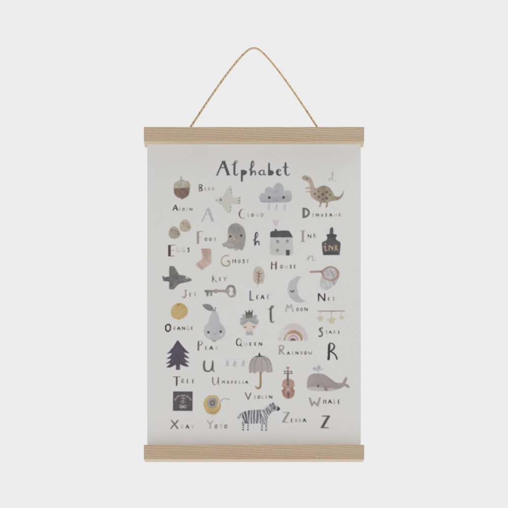 SUNPOON Senden hogar early education para niños Sala con Tablero Cognitivo del Alfabeto Inglés Sala de Niños Sala de Estar Pinturas Decorativas para Tomar Fotos Fondo de Madera - Marco de Abedul y letra A versión vertical