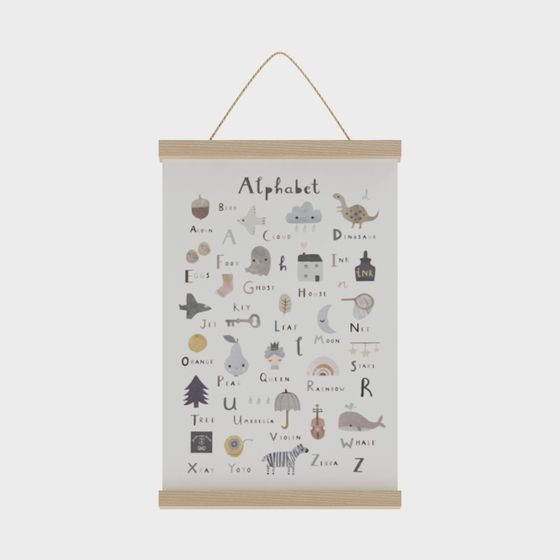 SUNPOON Senden hogar early education para niños Sala con Tablero Cognitivo del Alfabeto Inglés Sala de Niños Sala de Estar Pinturas Decorativas para Tomar Fotos Fondo de Madera - Marco de Abedul y letra A versión vertical