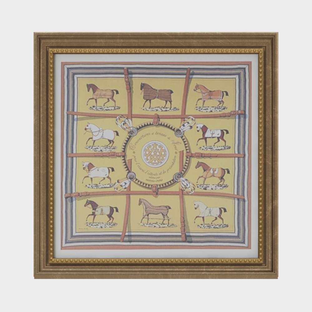 GoodaLIFE exclusive French Hemers scarf pattern yellow horse race gold frame decorative painting