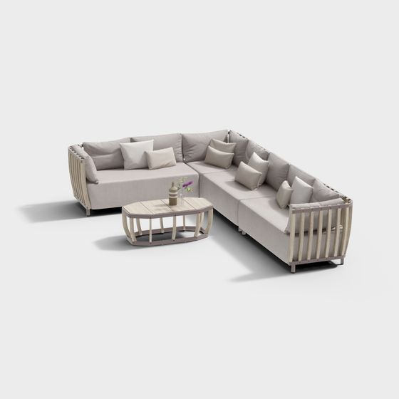 Elegant Low-Polygon Sofa Set 3D model