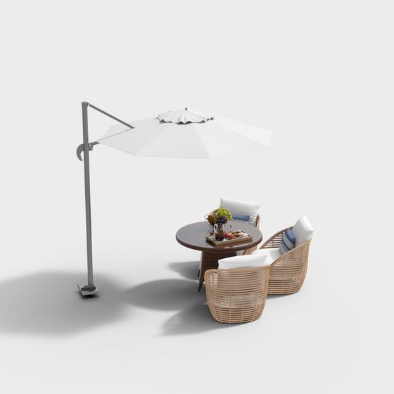 Modern Outdoor Table and Chair Set 3D Model in Wood Color