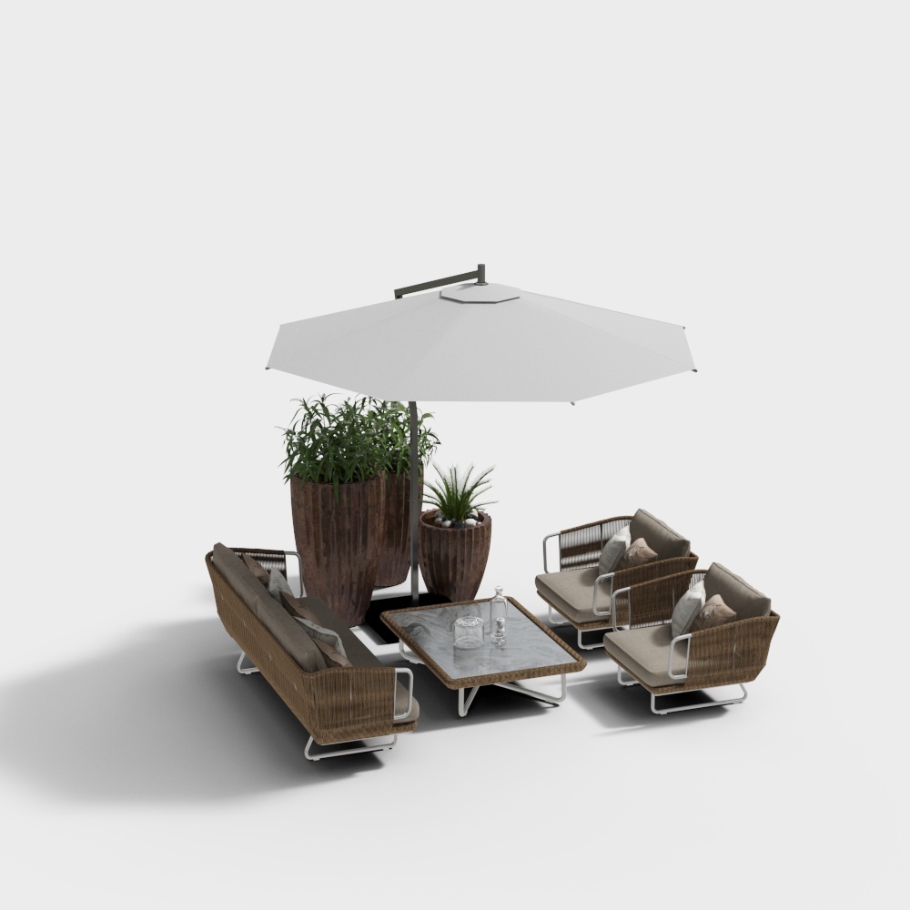 Outdoor Rattan Leisure Chair and Parasol Combination