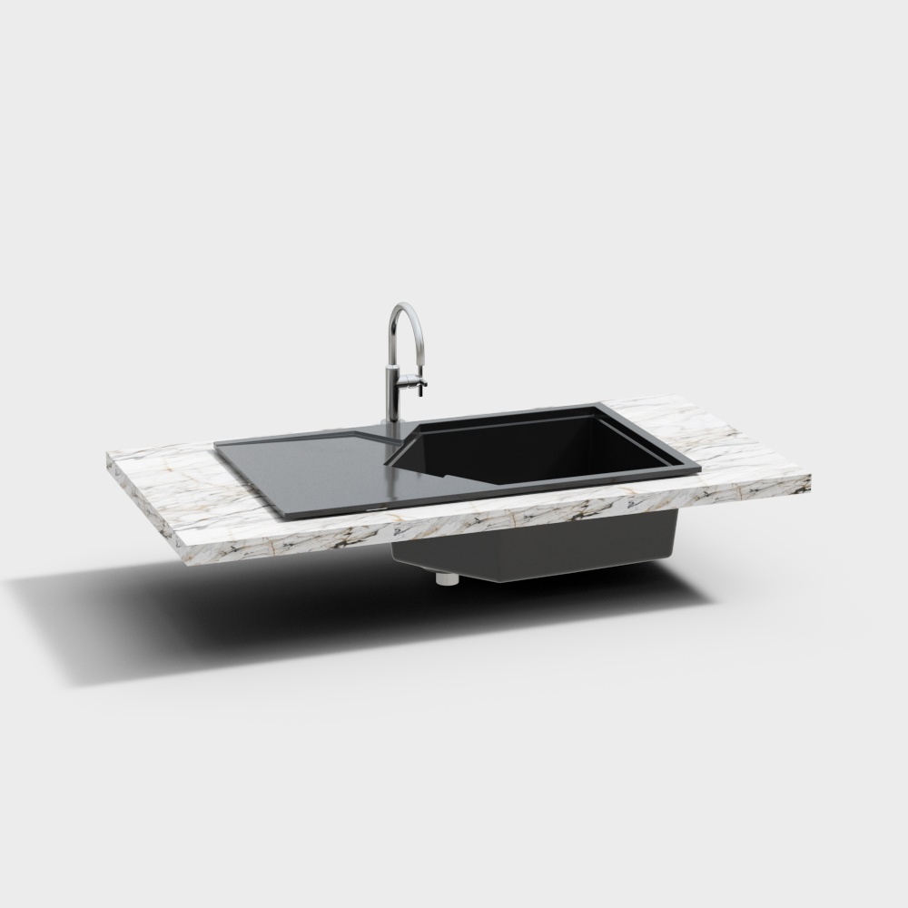 Évier moderne en marbre avec bassin à légumes incliné à gauche
