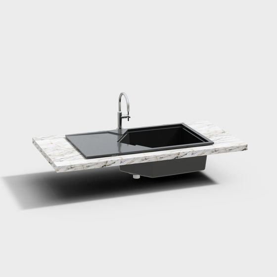 Évier moderne en marbre avec bassin à légumes incliné à gauche