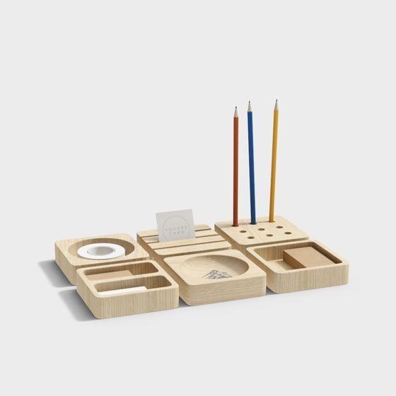 Wooden Pen Holder 3D model for Modern Workspaces