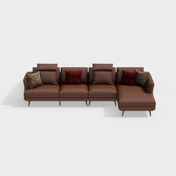 Elegant Brown Leather Sofa 3D model for Modern Spaces