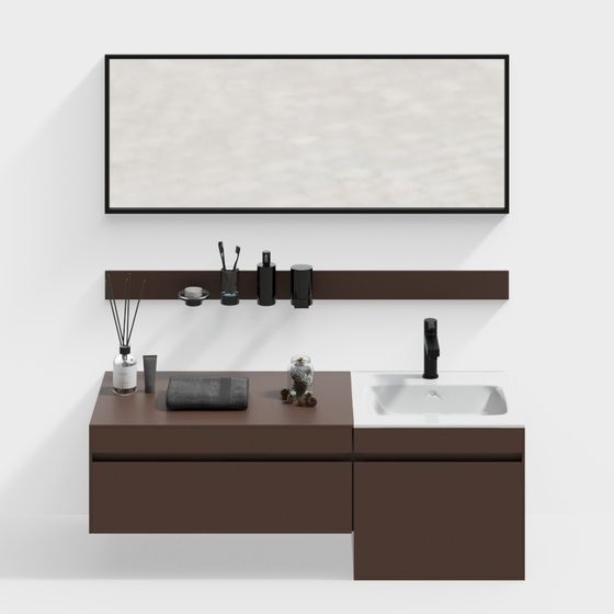 Nordic Bathroom Cabinet 3D Model in Earth Color