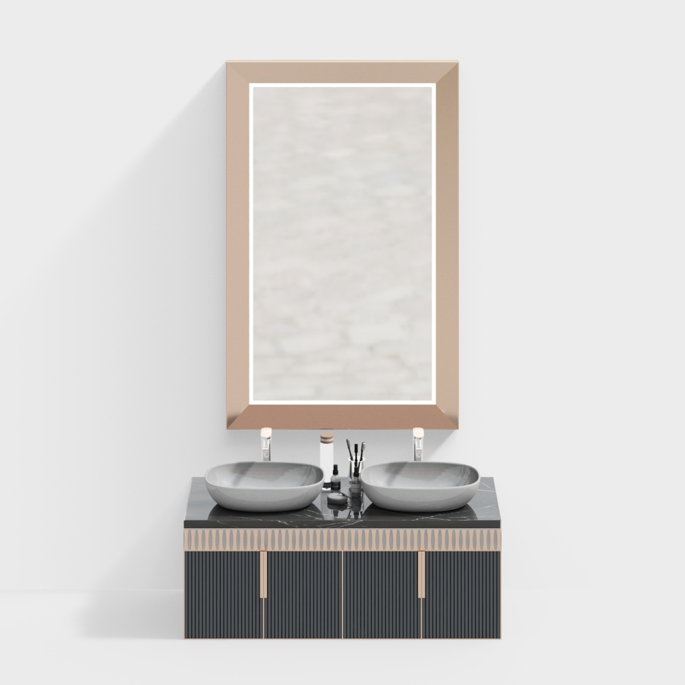 Elegant Dual Basin Bathroom Vanity – Marble & Metal