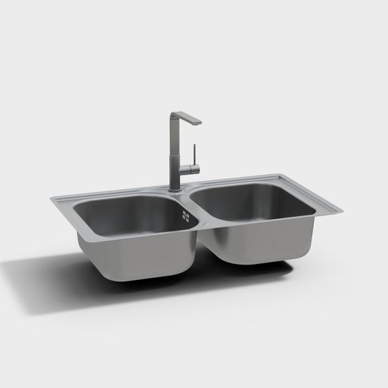 Sleek Double Basin Stainless Steel Sink 3D model
