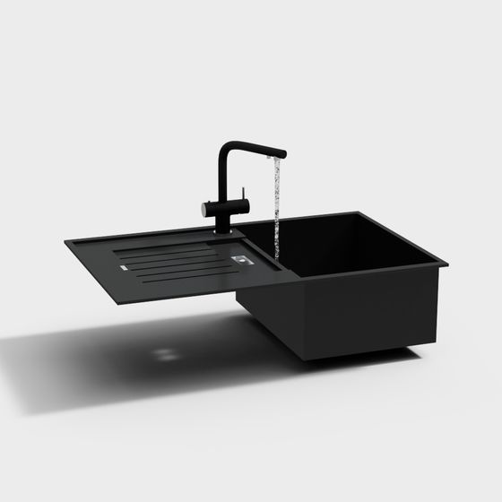 Modern Sink Wash Basin with Water Ripples 3D Model in Black